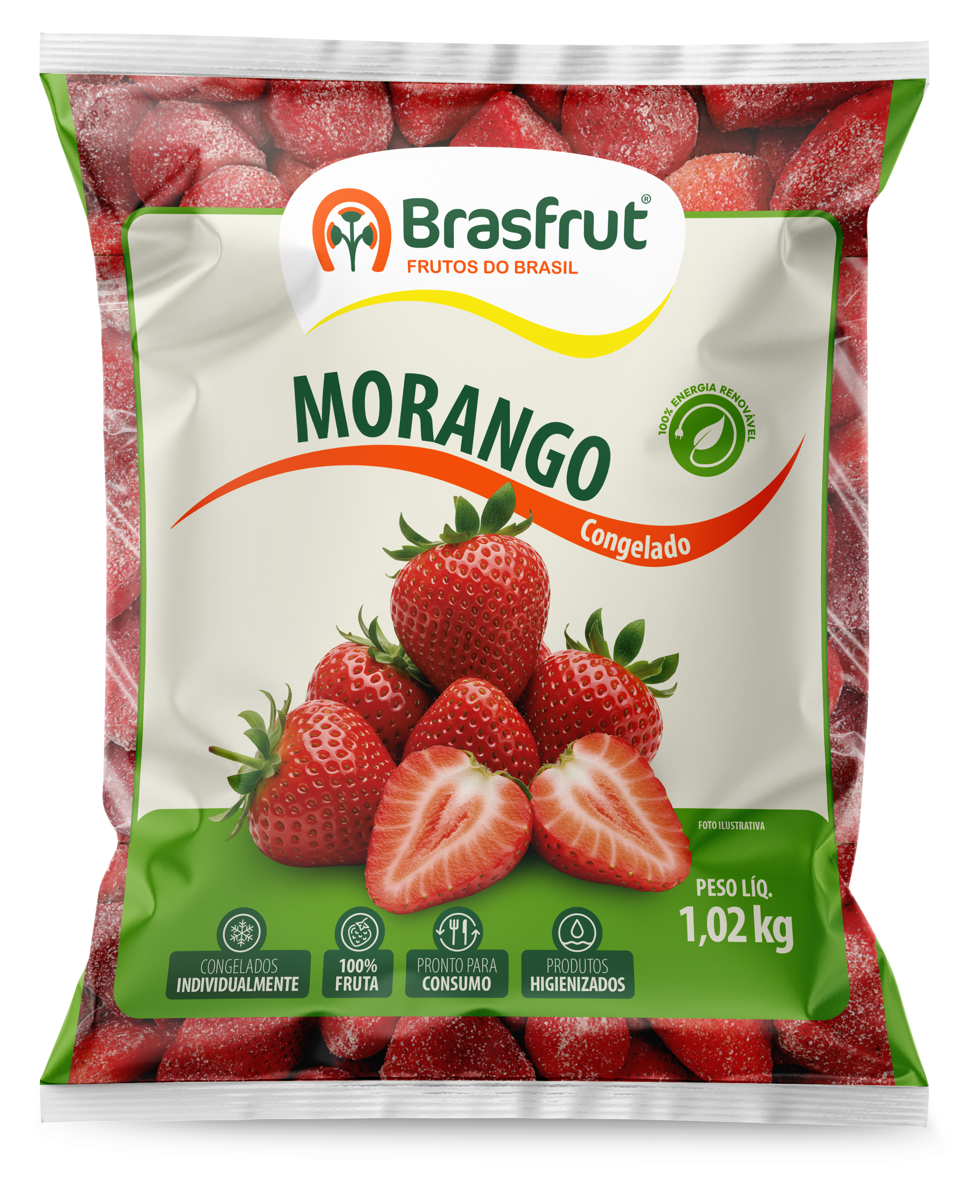 Mockup da embalagem de Morango Congelado Brasfrut